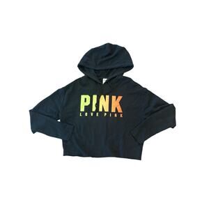 Victoria's Secret Pink Ombre Slit Back Cropped Pullover Hoodie Black XS Fitness